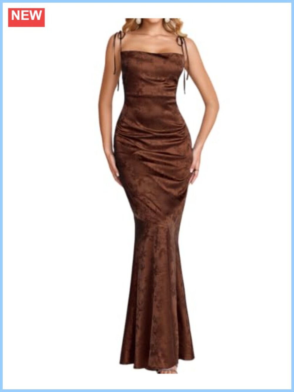 Satin Formal Maxi Dress Lace Up Back Cowl Neck Mermaid Hem Wedding Guest